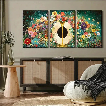 3pcs Vibrant Surreal Floral and Golden Gate Metal Print Ready to Hang Art