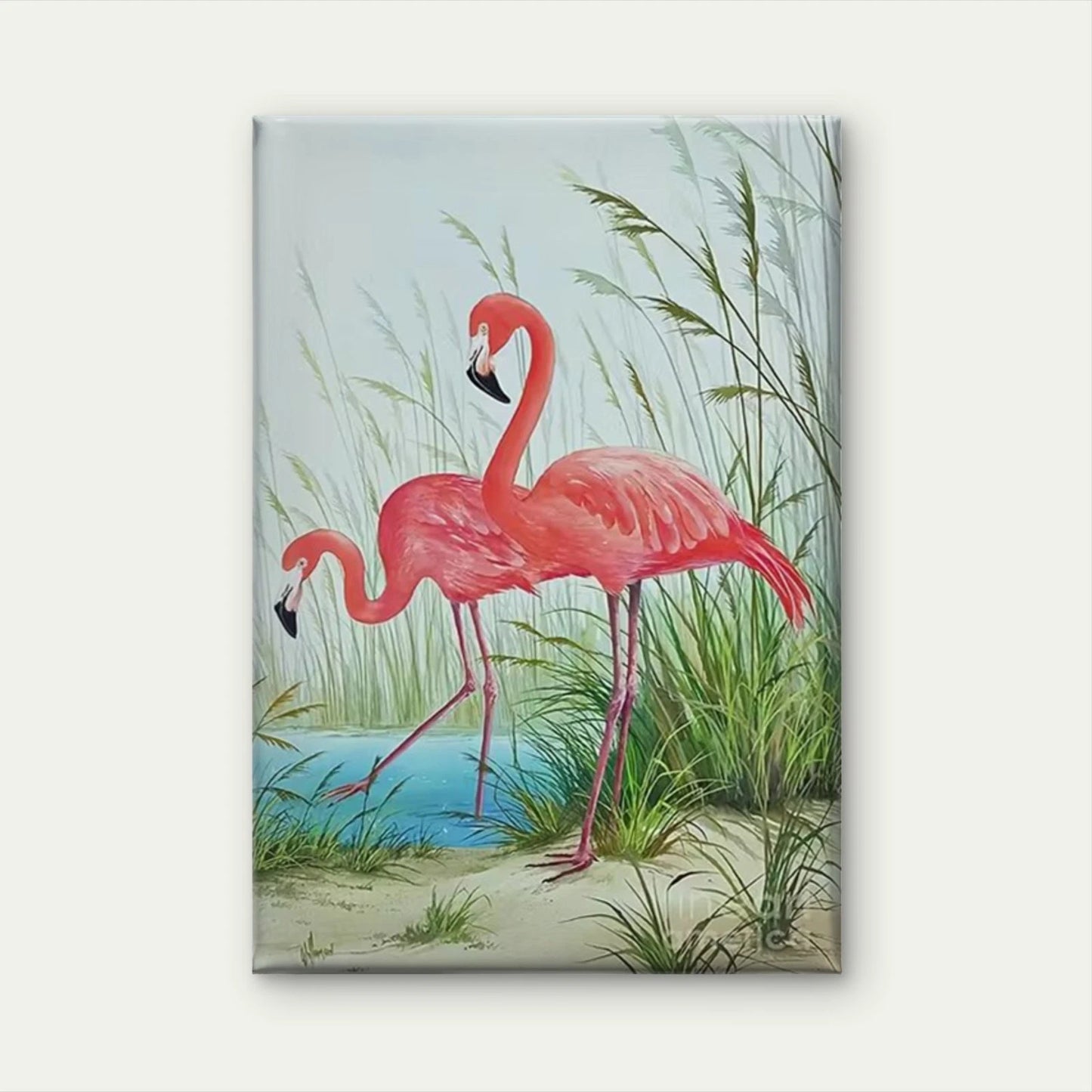 Vibrant Pink Flamingo by the Oasis Shore 60x90cm Home Decor Wall Print Art