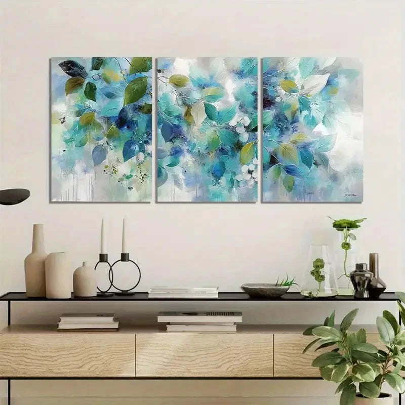 3pcs Painting of Leaves and Flowers in Shade Metal Print Ready to Hang Art