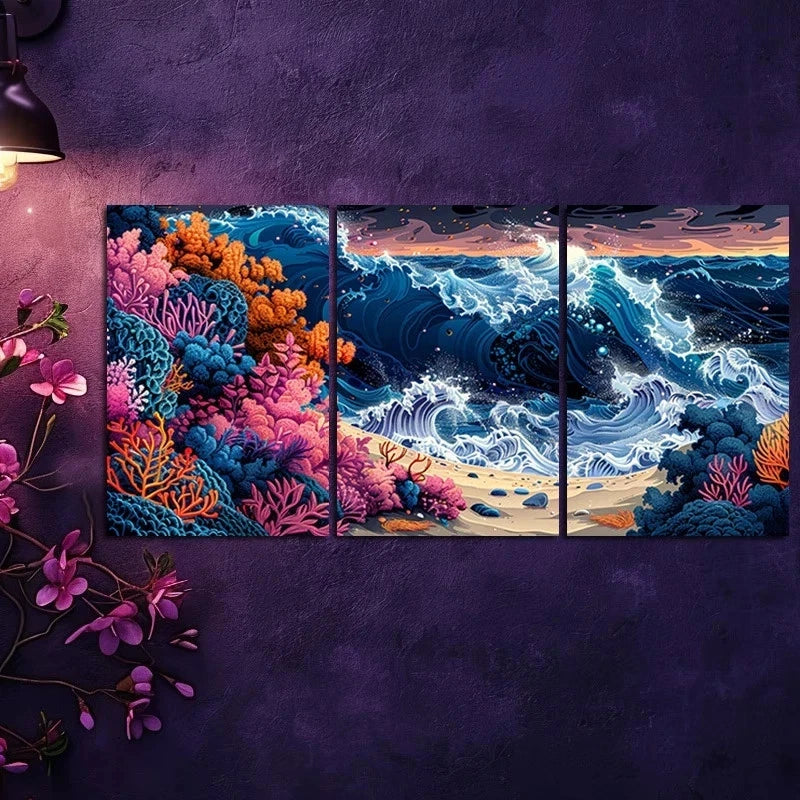 3pcs Blue Tears Seashore Ocean Themed Design Metal Print Ready to Hang Art