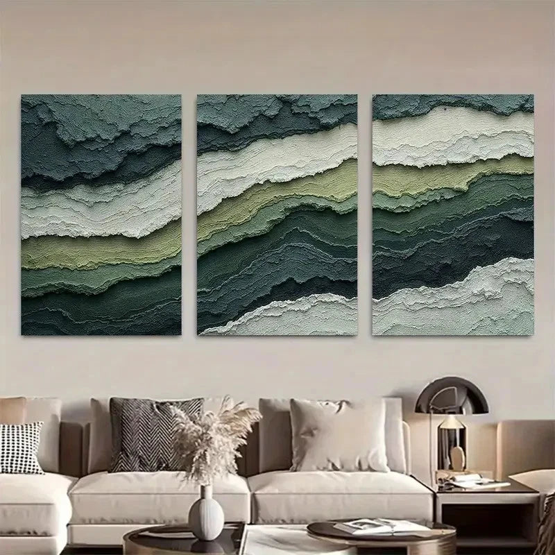 3pcs Sage Green Abstract Triptych Wall Art Metal Print Ready to Hang Art