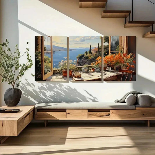 3pcs Artistic Mediterranean Landscape Coastal Metal Print Ready to Hang Art