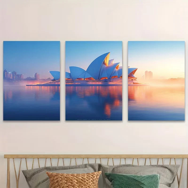 3pcs Australian Sydney Opera House Decor  Wall Art Set Canvas Framed 60x90cm - High Quality Print 100% Australian Made Wall Canvas Ready to Hang