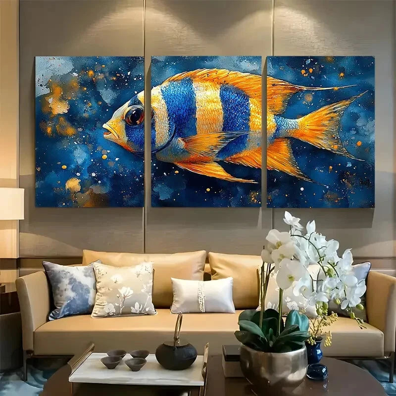 3pcs Stunning Blue Striped Angel Fish Metal Print Ready to Hang Art