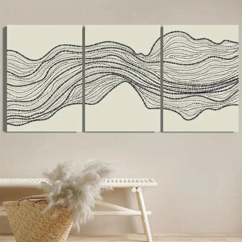 3pcs Geometric Dark Brown Wavy Lines Metal Print Ready to Hang Art
