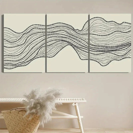 3pcs Geometric Dark Brown Wavy Lines Metal Print Ready to Hang Art