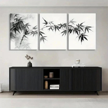 3pcs Bamboo Branch Black and White Perfect Wall Art Set Canvas Framed 40x60cm - High Quality Print 100% Australian Made Wall Canvas Ready to Hang