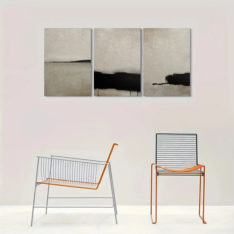 3pcs Abstract Black and White Textured Metal Print Ready to Hang Art