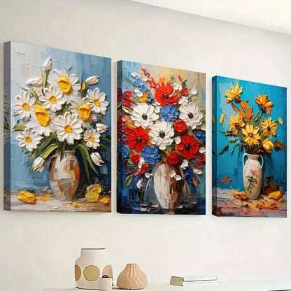 3pcs Painting Of A Modern Floral Bright Potted Plant Canvas Framed 40x60cm - High Quality Print 100% Australian Made Wall Canvas Ready to Hang