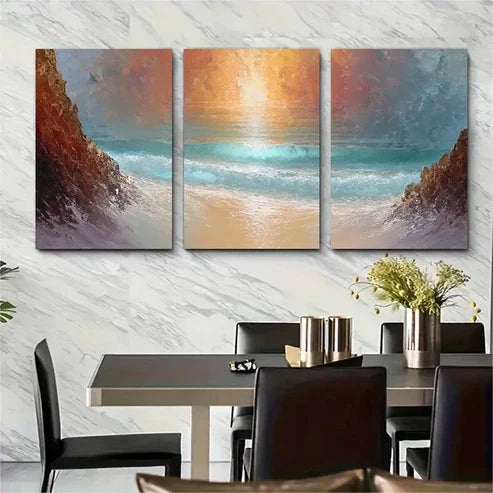 3pcs Beach Sunset In Portugal Wall Art Canvas Unframed - High Quality Print 100% Australian Made Wall Canvas