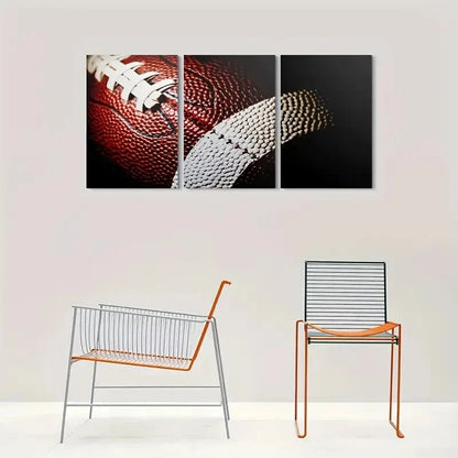 3pcs Football Dynamic Sports Theme Metal Print Ready to Hang Art