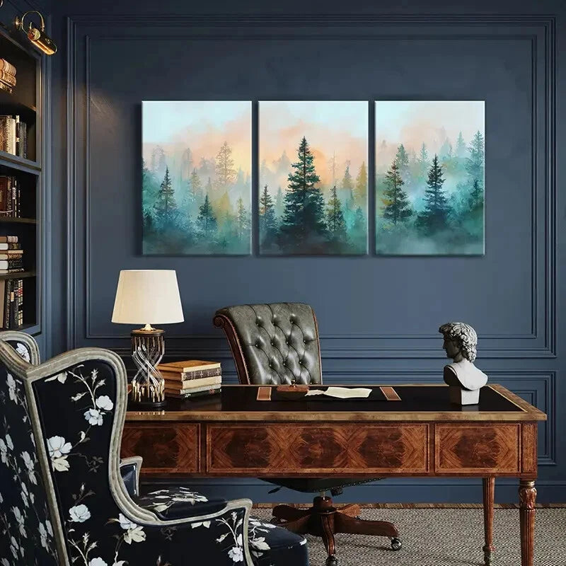 3pcs Forest Silhouette Misty Nature Landscape Metal Print Ready to Hang Art