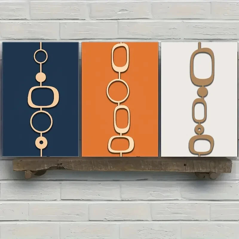 3pcs Modern Abstract Geometric Orientation Prints Metal Print Ready to Hang Art