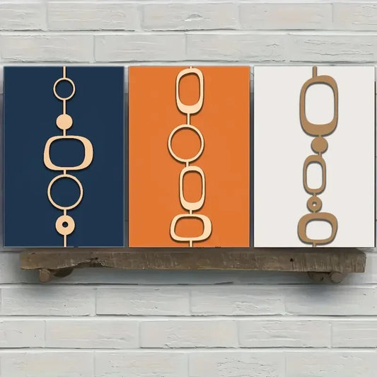 3pcs Modern Abstract Geometric Orientation Prints Metal Print Ready to Hang Art