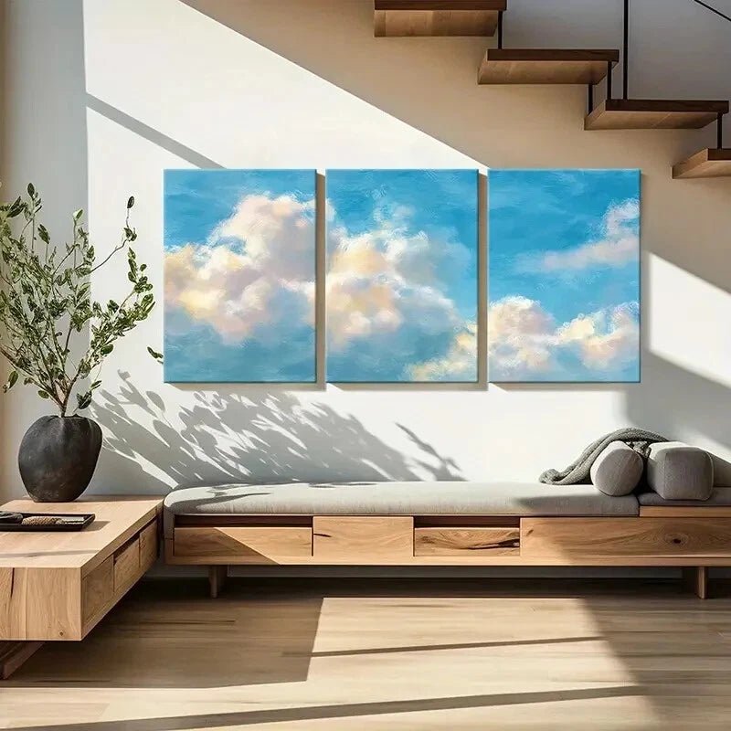 3pcs Modern Abstract Sky & Cloud Soft Pastel Color Metal Print Ready to Hang Art
