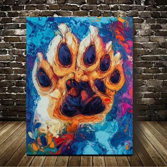 Vibrant Abstract Dog Paw Colorful Painting 40x60cm Metal Print Ready to Hang
