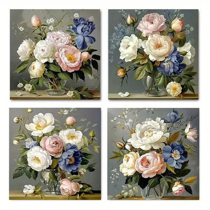 4pcs Different Flower Arrangements Wall Art Canvas Framed