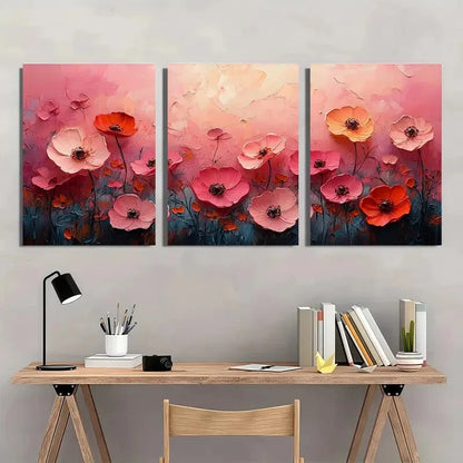 3pcs Floral Textured Abstract Oil Paintings Metal Print Ready to Hang Art