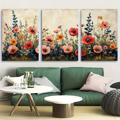 3pcs Boho Rustic Bright Botanical Garland Metal Print Ready to Hang Art