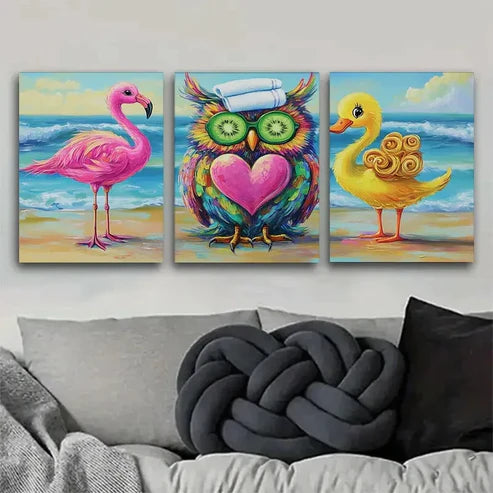 3pcs Vibrant Beach-Themed Animal Modern Wall Art Canvas Unframed - High Quality Print 100% Australian Made Wall Canvas