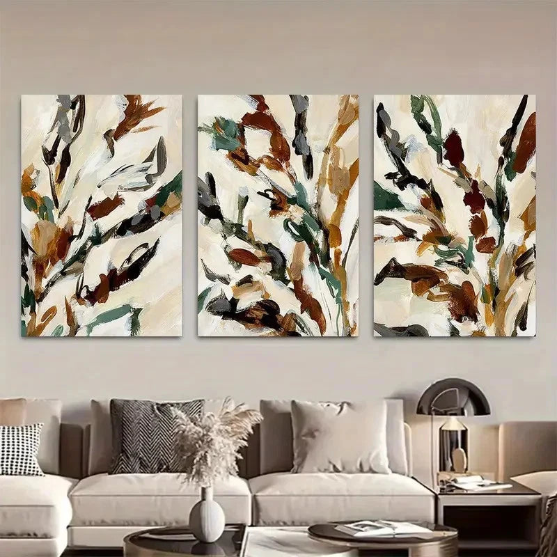 3pcs Neutral Warm Beige Winter Botanicals Wall Art Metal Print Ready to Hang Art