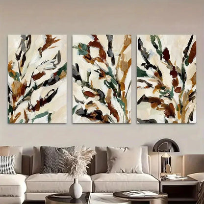 3pcs Neutral Warm Beige Winter Botanicals Wall Art Metal Print Ready to Hang Art