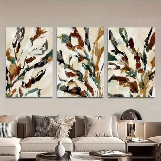 3pcs Neutral Warm Beige Winter Botanicals Wall Art Metal Print Ready to Hang Art