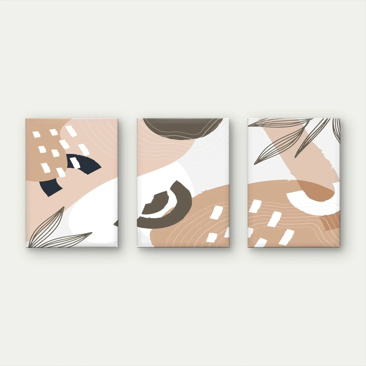 3pcs Neutral Abstract Shapes and Botanical Art Wall Art Set Canvas Framed 40x60cm - High Quality Print 100% Australian Made Wall Canvas Ready to Hang
