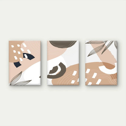 3pcs Neutral Abstract Shapes and Botanical Art Wall Art Set Canvas Framed 40x60cm - High Quality Print 100% Australian Made Wall Canvas Ready to Hang