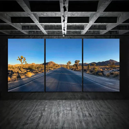 3pcs Desert Road Blue Sky Mountain Metal Print Ready to Hang Art