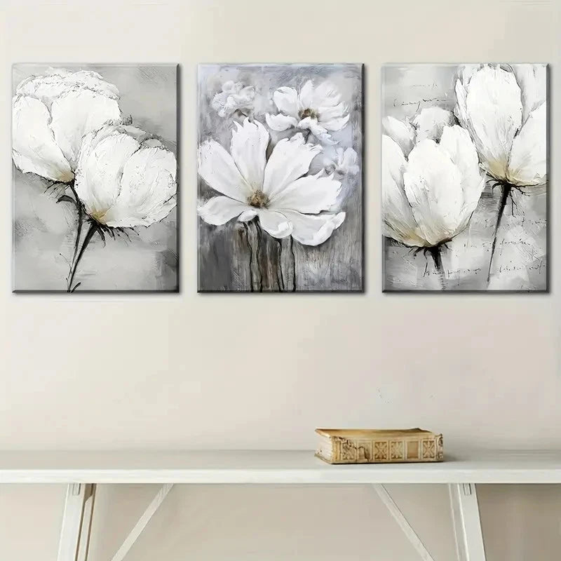 3pcs Floral Abstract Art Paintings Prints Metal Print Ready to Hang Art