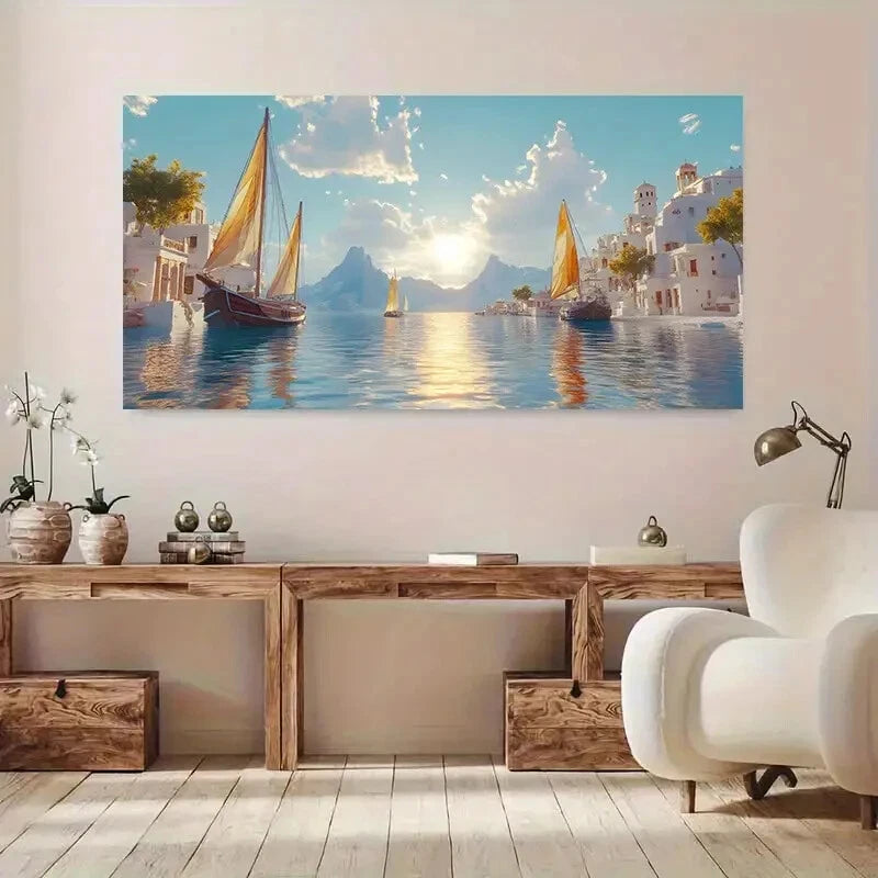 Sailboats at Golden Sunset wall canvas office home room framed 120x60cm