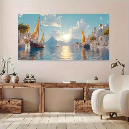Sailboats at Golden Sunset wall canvas office home room framed 120x60cm