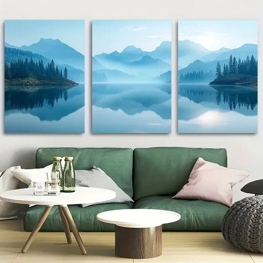 3pcs Mountain Range Lake Nature Landscape Metal Print Ready to Hang Art