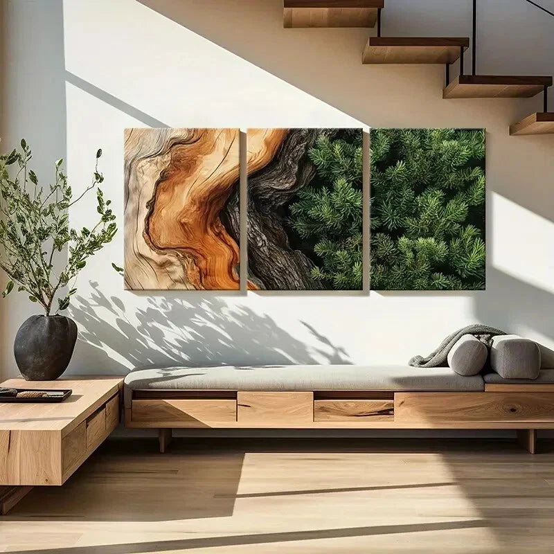 3pcs Wood Texture Pine Branches Natural Beauty Metal Print Ready to Hang Art