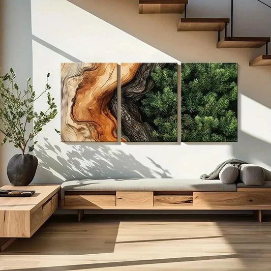 3pcs Wood Texture Pine Branches Natural Beauty Metal Print Ready to Hang Art