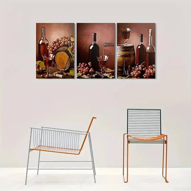 3pcs Wine Theme Purple Grapes Fruit Themed Metal Print Ready to Hang Art