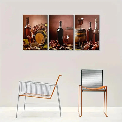 3pcs Wine Theme Purple Grapes Fruit Themed Metal Print Ready to Hang Art