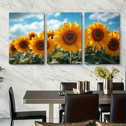 3pcs Sunflowers In The Wind Décor Perfect Wall Art Set Canvas Framed 40x60cm - High Quality Print 100% Australian Made Wall Canvas Ready to Hang