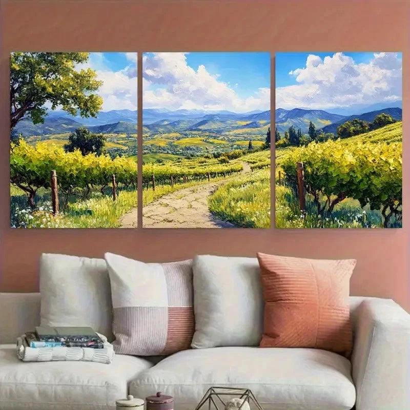 3pcs Napa Valley and Stone Path Greenery Landscape Metal Print Ready to Hang Art