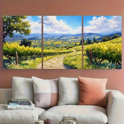 3pcs Napa Valley and Stone Path Greenery Landscape Metal Print Ready to Hang Art