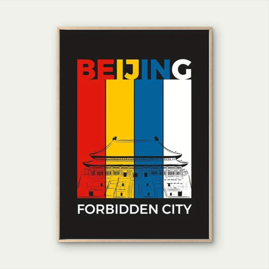 Beijing Forbidden City ed Yellow White Colors Travel Poster Print Wall Art