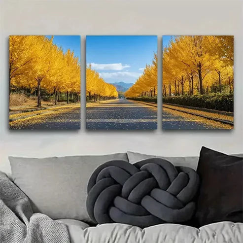3pcs Golden Autumn Avenue Triptych Wall Art Set Wall Art Canvas Unframed - High Quality Print 100% Australian Made Wall Canvas