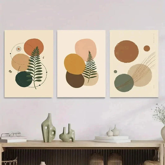 3pcs Modern Abstract 3 Botanical Green Wall Art Set Canvas Framed 50x70cm - High Quality Print 100% Australian Made Wall Canvas Ready to Hang