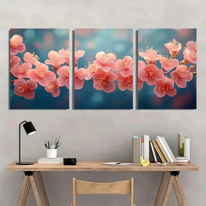 3pcs Lagerstroemia Flower Painting Print Metal Print Ready to Hang Art