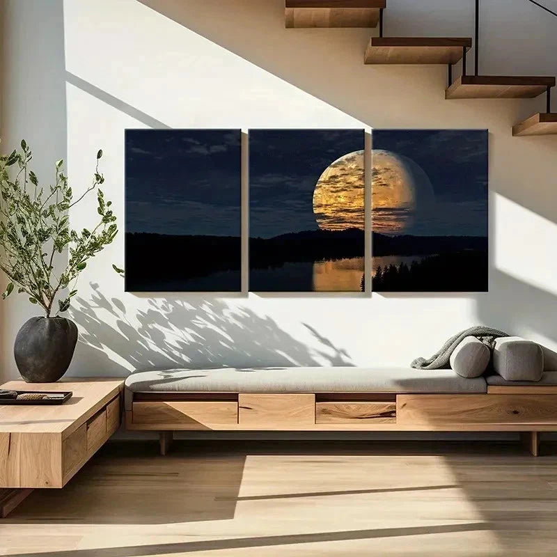 3pcs Night Scene Full Moon Modern Wall Art Set Canvas Framed 40x60cm - High Quality Print 100% Australian Made Wall Canvas Ready to Hang