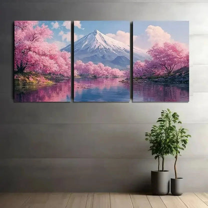 3pcs Japanese Landscape with Cherry Blossoms Metal Print Ready to Hang Art
