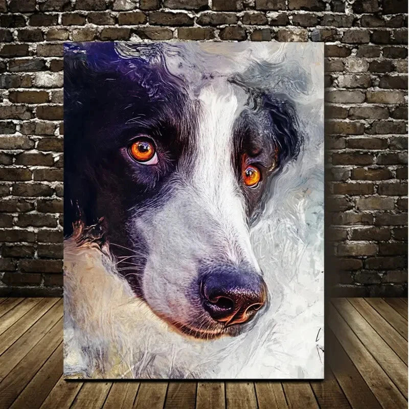 Beautiful Abstract Art Border Collie Painting 40x60cm Metal Print Ready to Hang