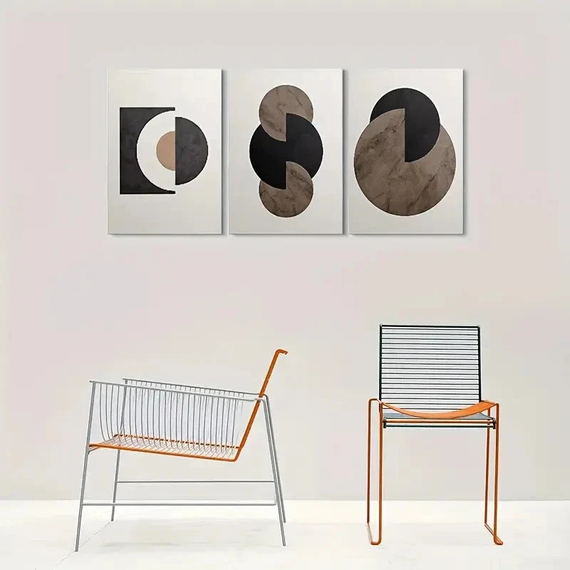 3pcs Minimalist Geometric Black and White Metal Print Ready to Hang Art