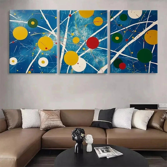 3pcs Colorful Circles and Lines Bold Perfect Wall Art Set Canvas Framed 40x60cm - High Quality Print 100% Australian Made Wall Canvas Ready to Hang